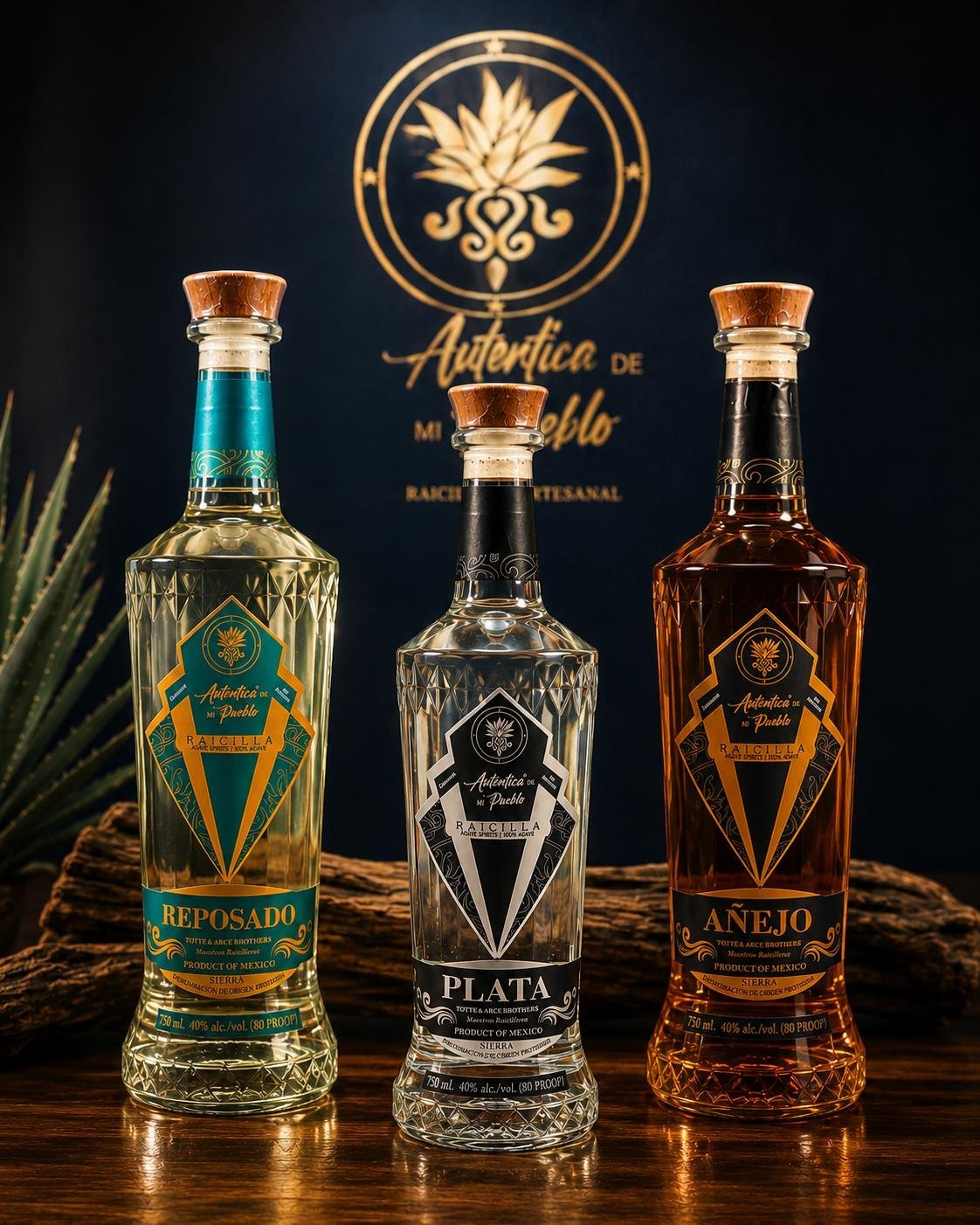 The three varieties of Auténtica de Mi Pueblo: Reposado, Plata, and Añejo